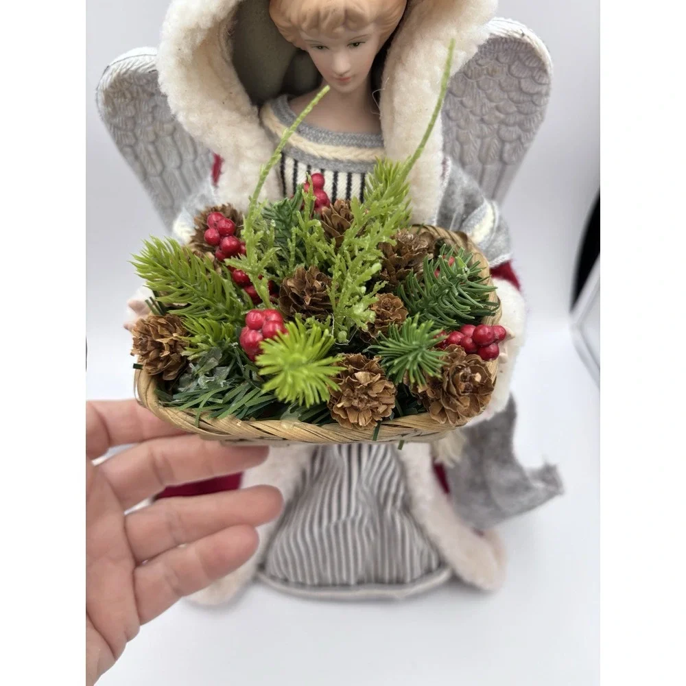 Angel Christmas Tree Topper / Table Top‎ ,Blonde Hair, Red/White Hooded Coat